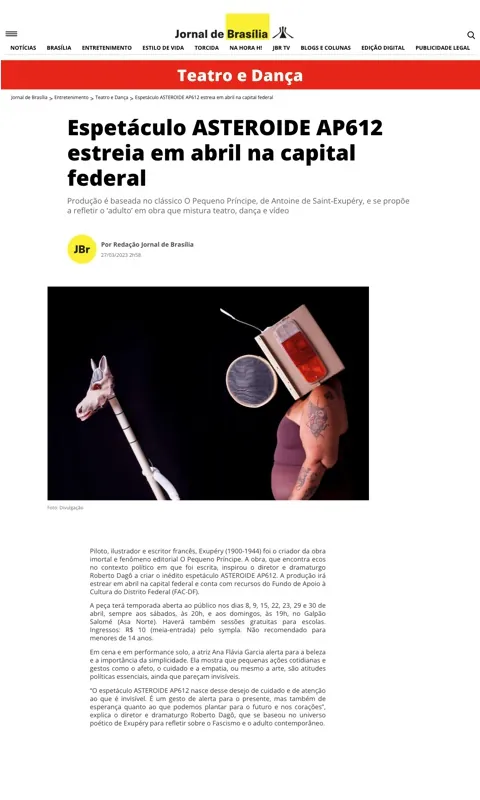 ASTEROIDE AP612 | Matéria do Jornal de Brasília de 27/03/2023